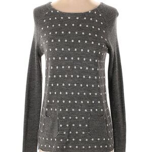 Loft Wool Blend Gray Crew Neck Polka dot Sweater Size Large